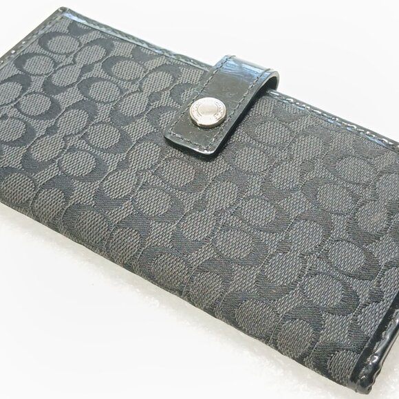 Coach Black Signature Canvas & Leather Tab Snap Wallet F10709 VGUC - Picture 7 of 15